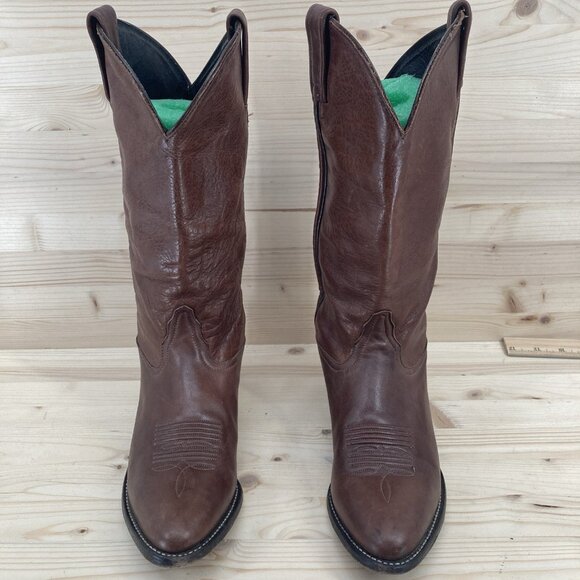 Tony Lama VTG Cowboy Boots Womens Size 7 Brown Leather Western Rodeo Pointed Toe - Picture 3 of 16